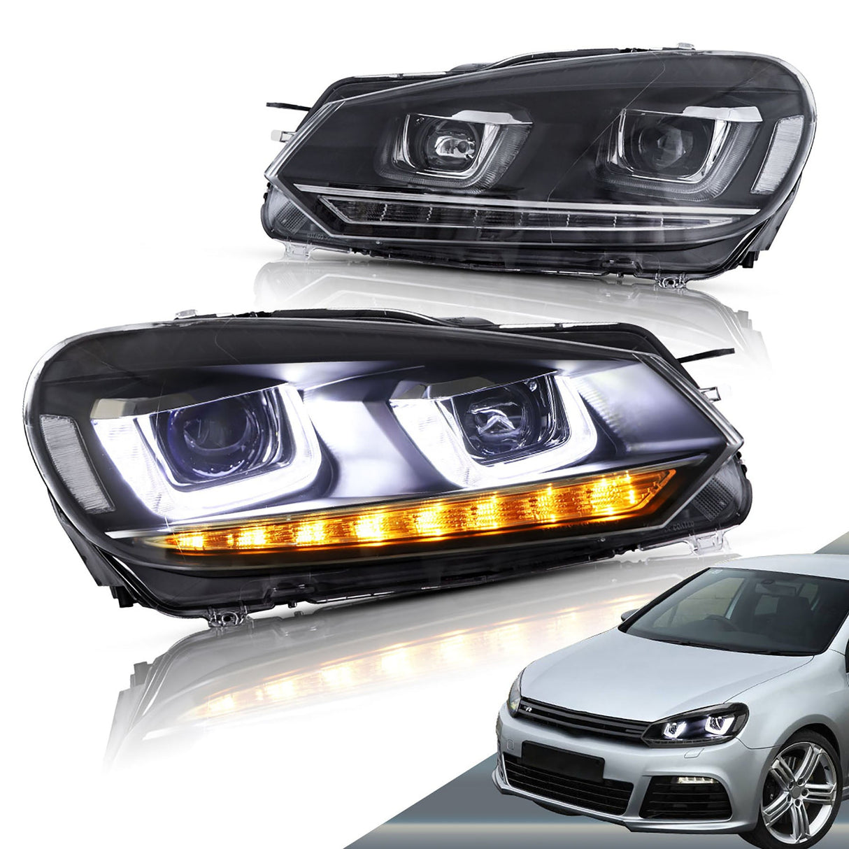 LED DUAL HALO PROJECTOR HEADLIGHTS FOR VOLKSWAGEN GOLF 6 MK6 (2009-2012)