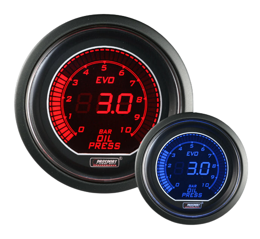 52mm Electrical 'Evo' Oil Pressure Gauge-BAR - Red/Blue