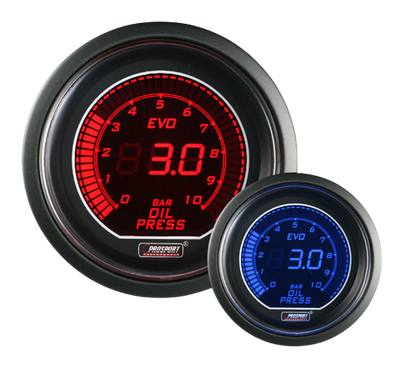 52mm Electrical 'Evo' Oil Pressure Gauge-BAR - Red/Blue