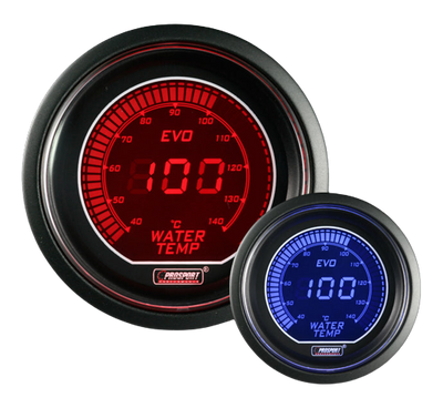 52mm Electrical 'Evo' Water Temperature Gauge - Red/Blue