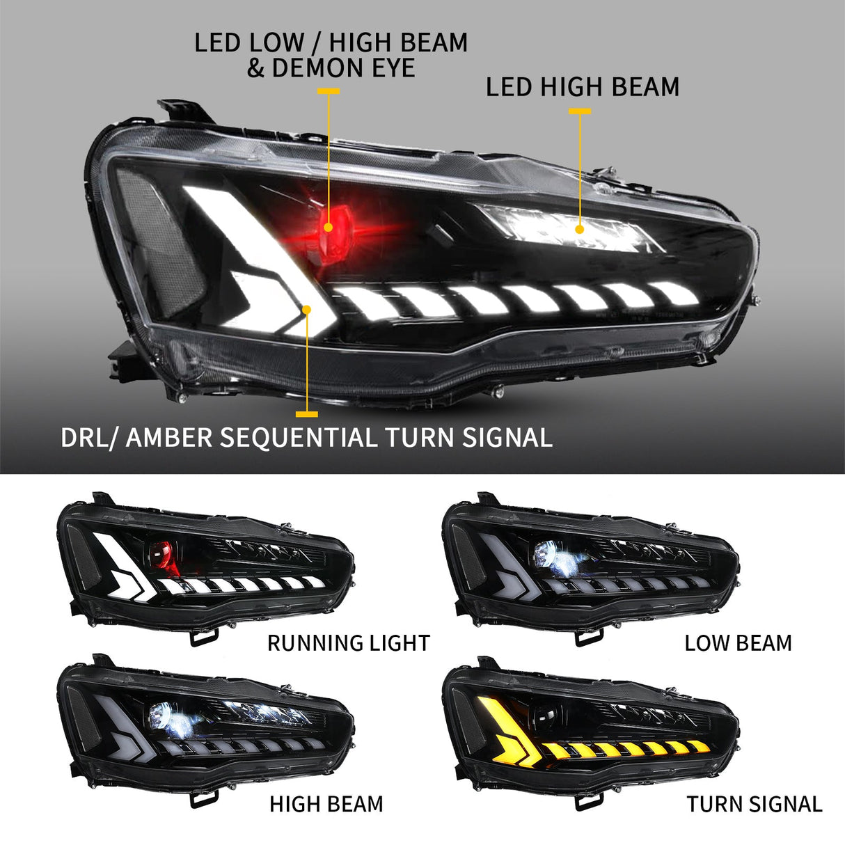 LED SEQUENTIAL HEADLIGHTS FOR MITSUBISHI LANCER EVO X