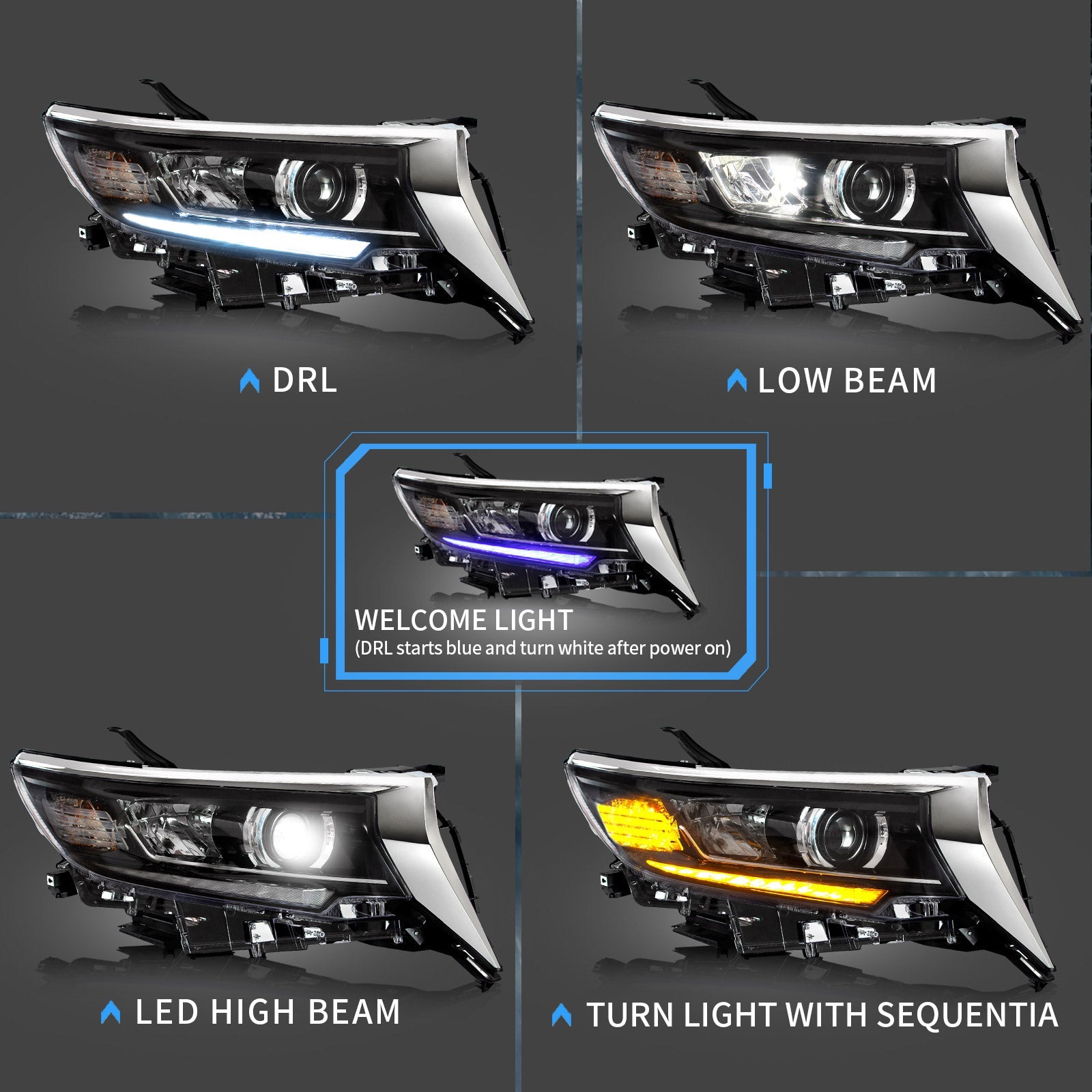 LED SEQUENTIAL HEADLIGHTS FOR TOYOTA LAND CRUISER PRADO 150