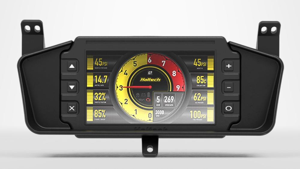 Digital display with various metrics on a white background