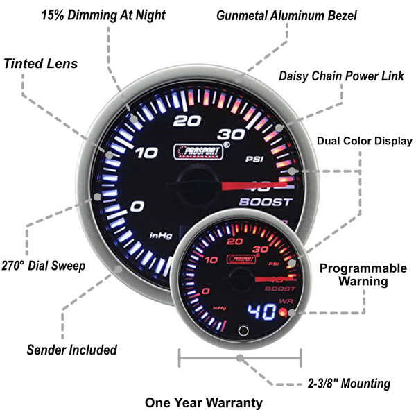 52mm JDM Series Electrical Boost Gauge – Amber/White