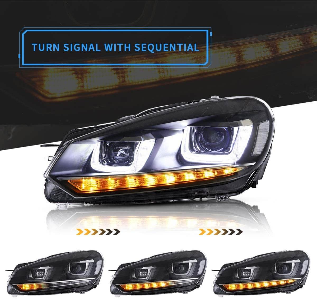 LED DUAL HALO PROJECTOR HEADLIGHTS FOR VOLKSWAGEN GOLF 6 MK6 (2009